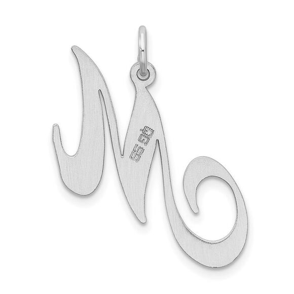Sterling Silver, Ella Collection, LG Fancy Script Initial M Pendant - Picture 3 of 5